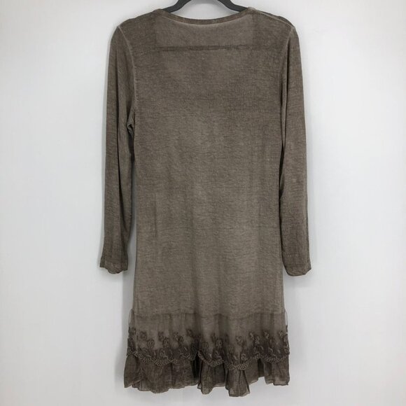 Boutique Taupe Lace Tiered Ruffle  Flowy Round neck Long Sleeve Tunic Dress - Picture 3 of 16